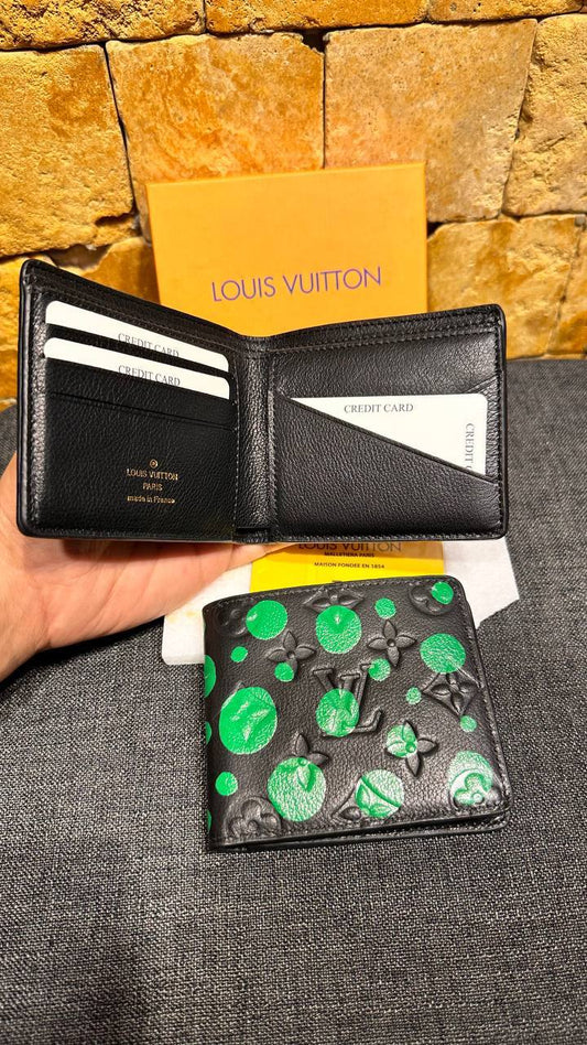 Lv Black Monogram/Green Wallet