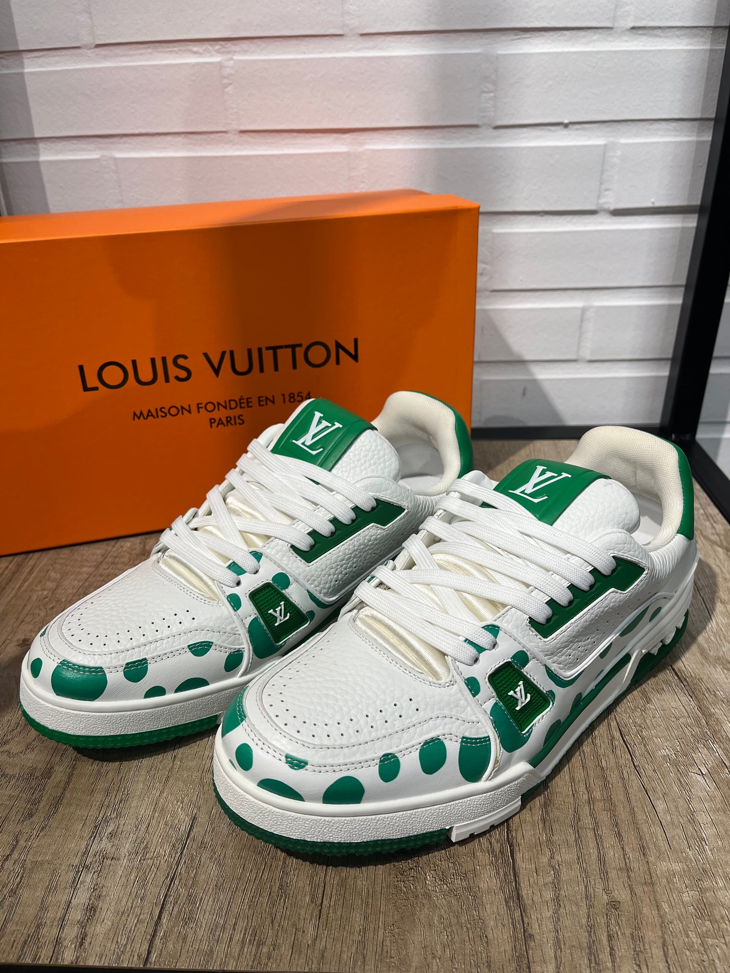 Lv Trainer Sneakers Green Yayoi Kusama