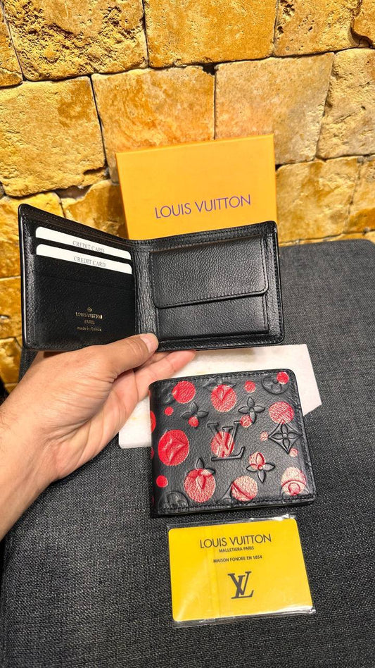 Lv Black Monogram/Red Wallet