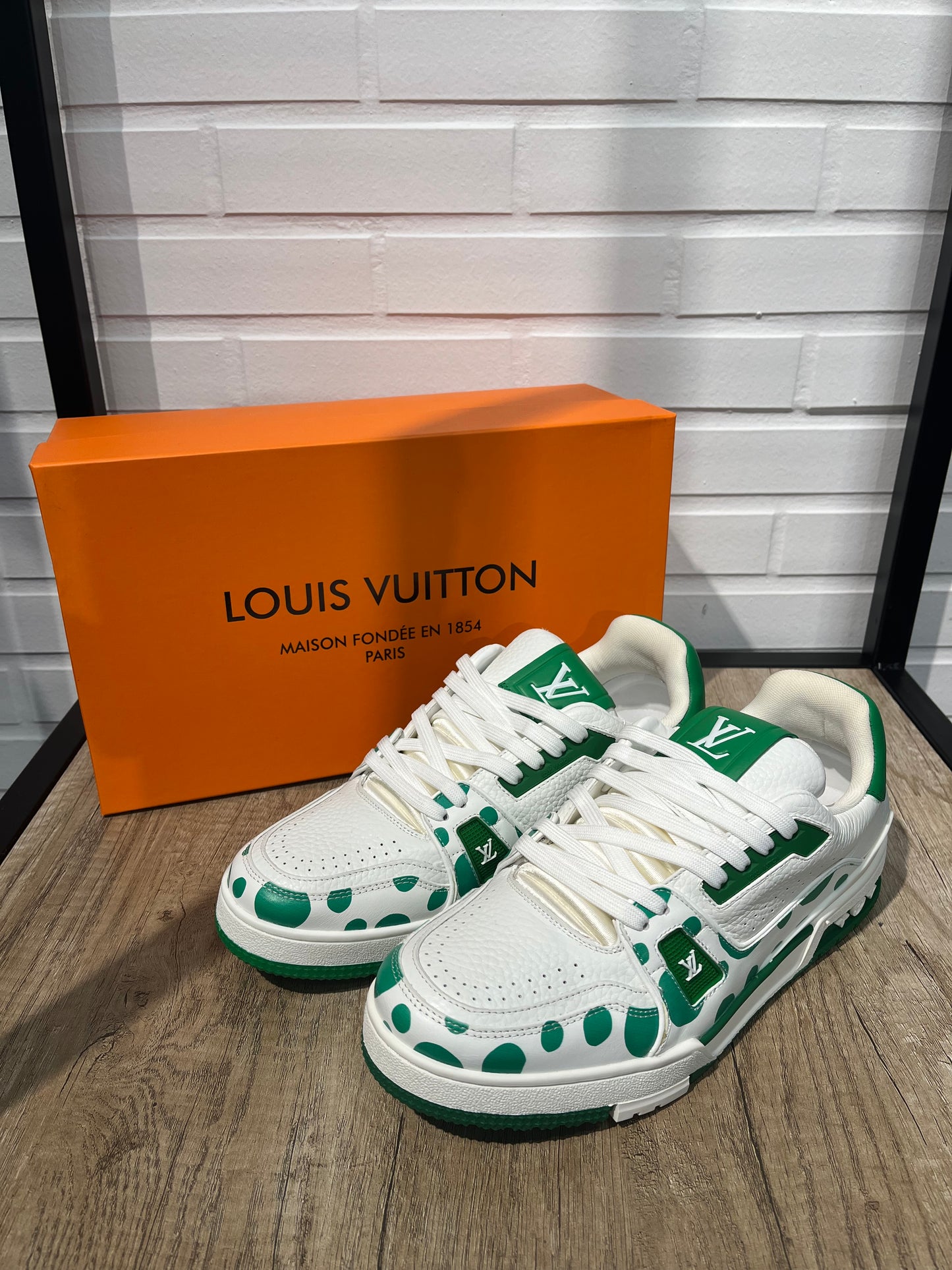 Lv Trainer Sneakers Green Yayoi Kusama