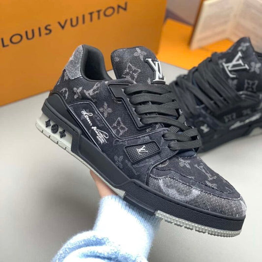 Lv Trainer Sneakers Black Denim