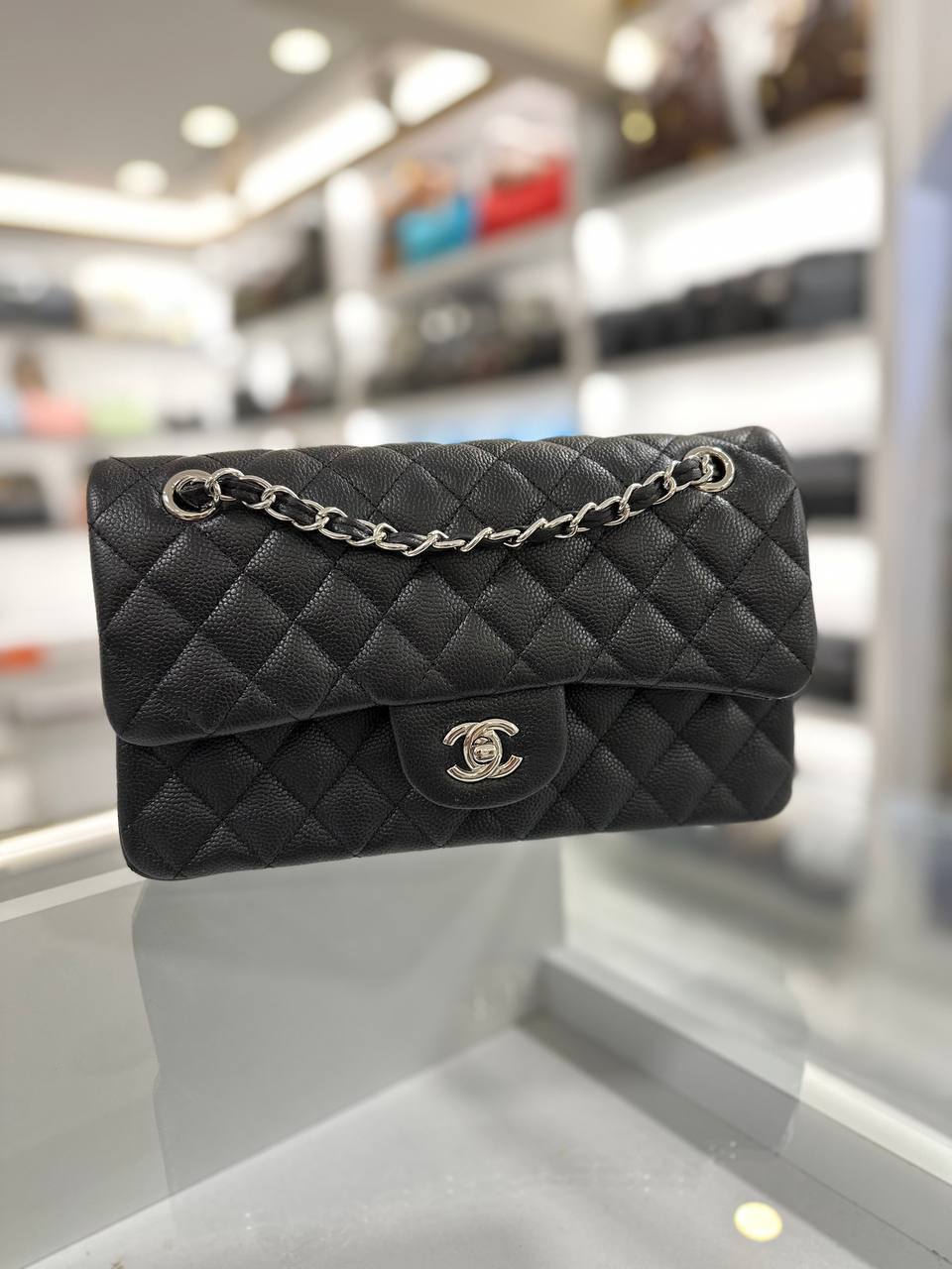 Chanel Classic 2.55 Bag Black/Silver Caviar Leather