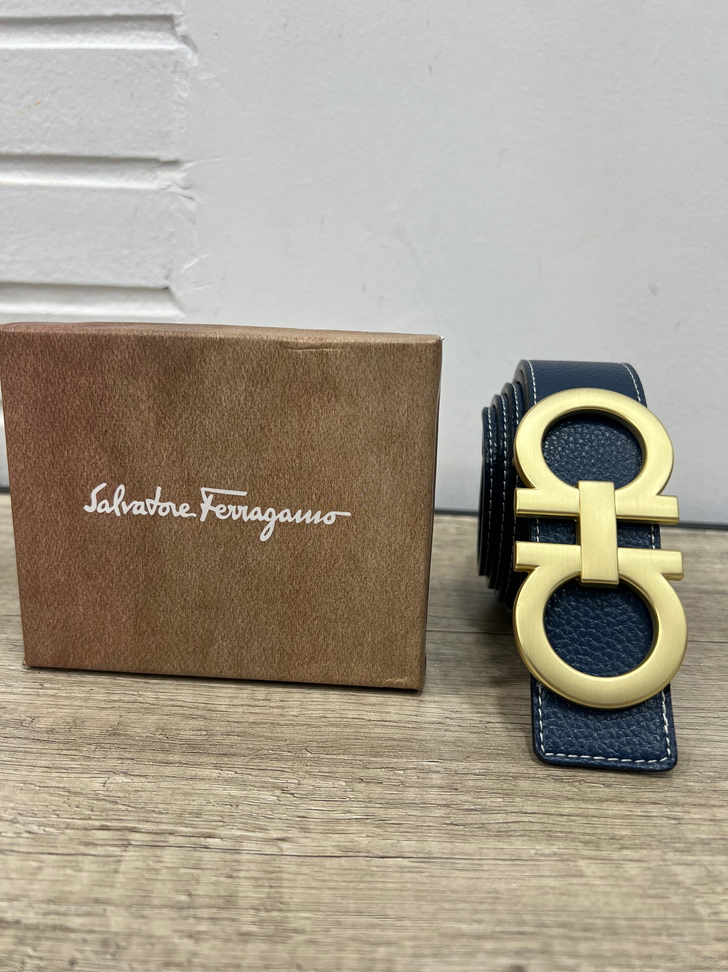 Feraggamo Reversible Blue/Black Gold Belt