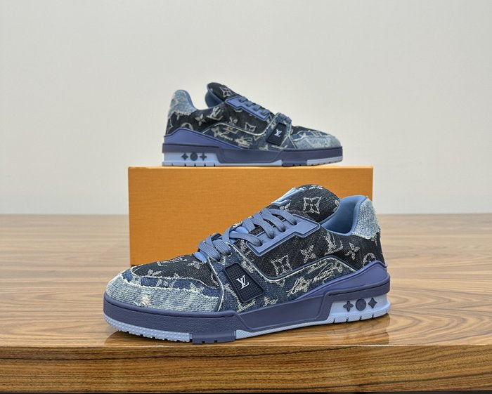 Lv Trainer Sneakers Blue Denim