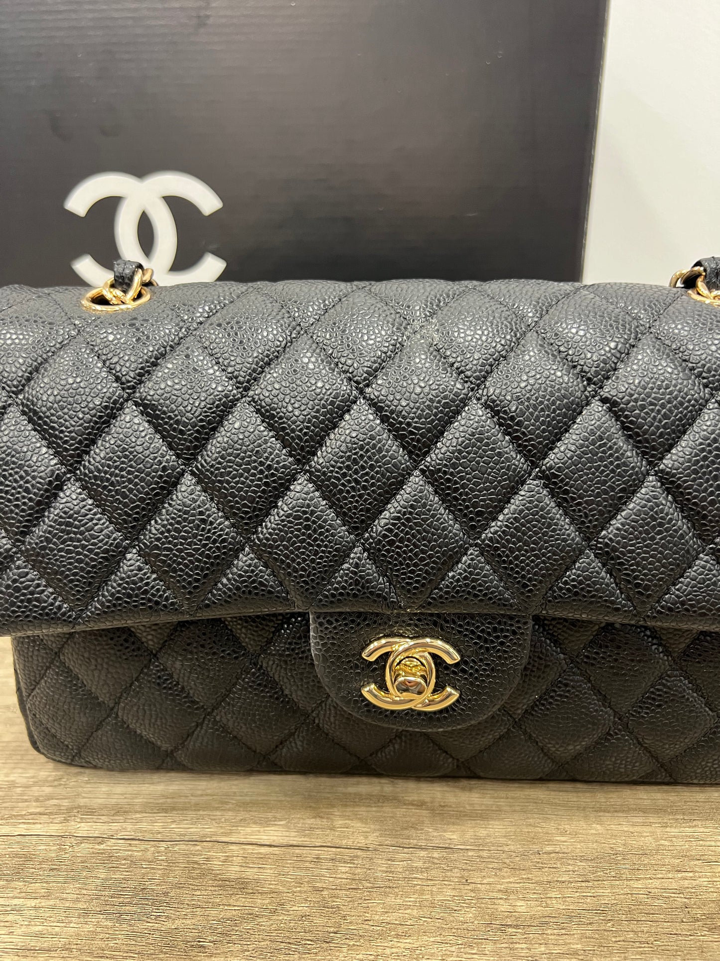 Chanel Classic 2.55 Bag Black/Gold Caviar Leather