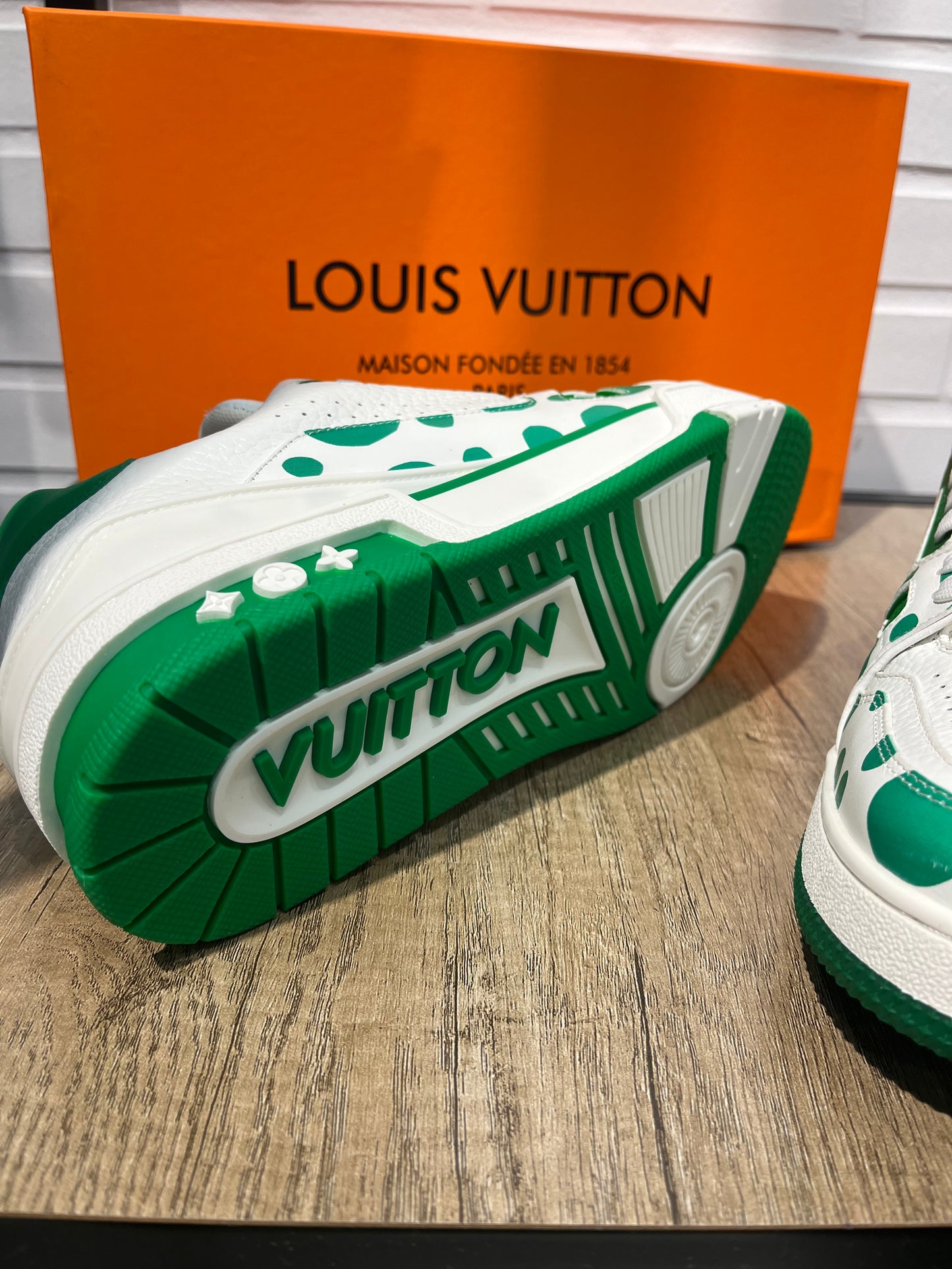 Lv Trainer Sneakers Green Yayoi Kusama