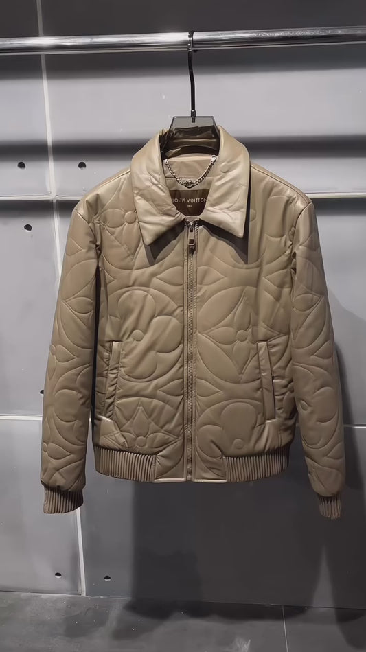 Lv Leather Jacket Beige